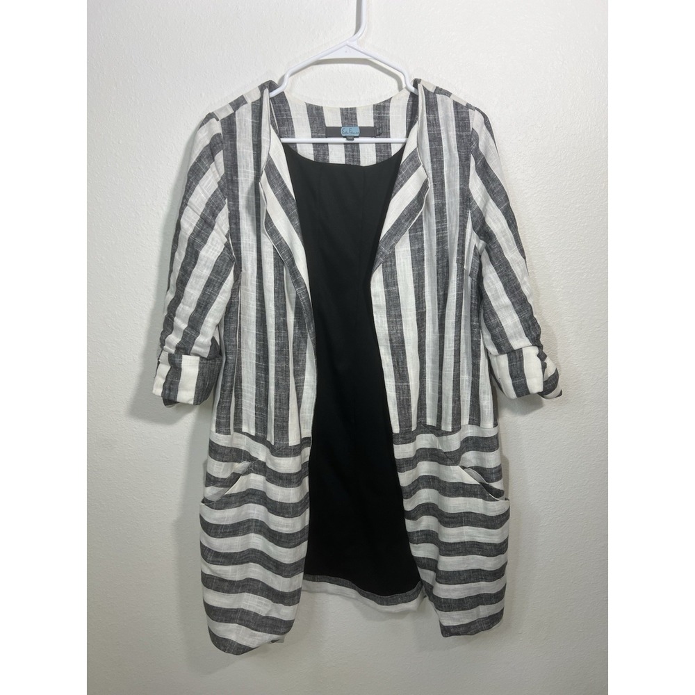 Eva Franco Women's Blazer XS Linen Stripe Parisian Oversized Open